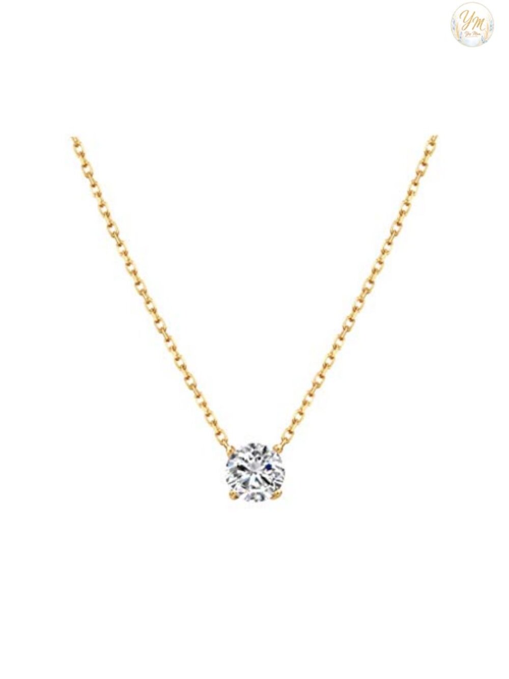 Sterling Silver Gold Plated CZ Choker Necklace - Cubic Zirconia Solitaire